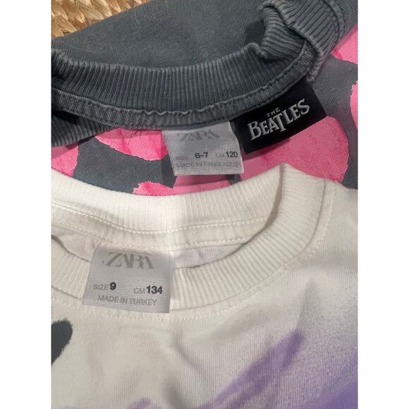 Zara Girls Bundle Streetwear Graphic Tees Beatles 6/7 cream Gray - Picture 7 of 7
